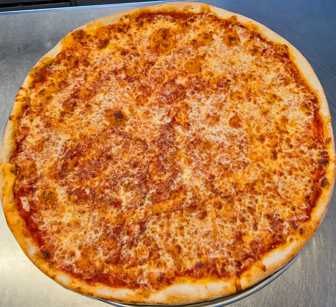 A classic New York cheese pizza